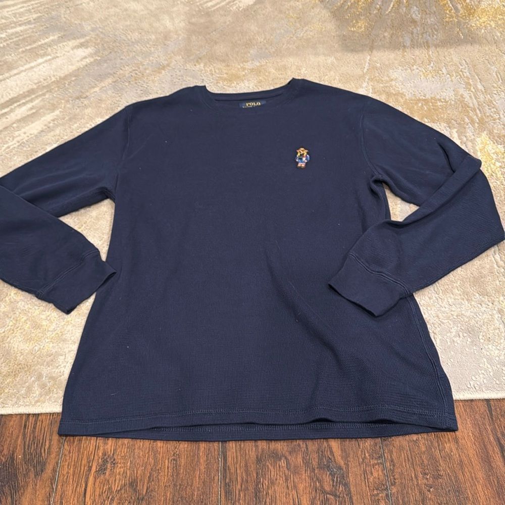 Polo Ralph Lauren Big Polo Bear Waffle Knit Thermal size L in EUC Navy blue‎